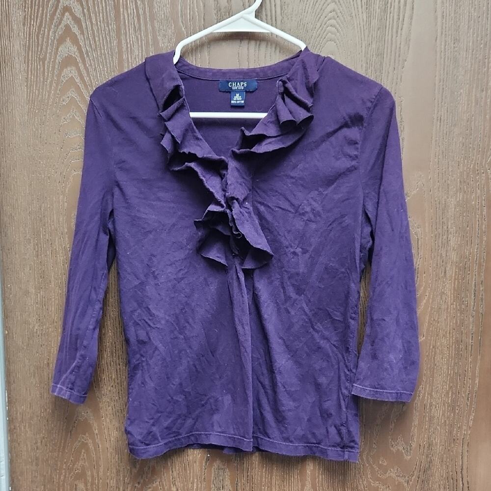 🚨2/$25 or 5/$50🚨Chaps Women's Deep Purple Ruffle Blouse
